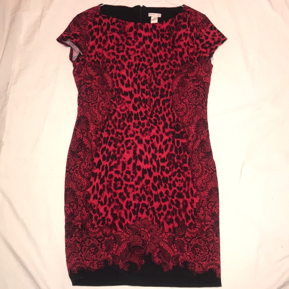 Cache Jersey Print Dress Fully Lined Cap Sleeve - image 1